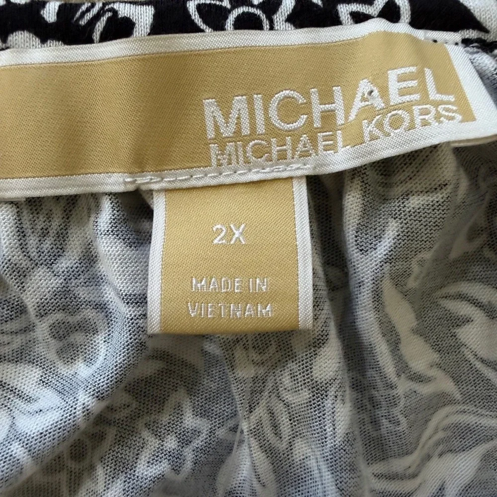 NWT Michael Kors Women 2X Blouse Black White Floral Bell Sleeve Cotton Modal Top